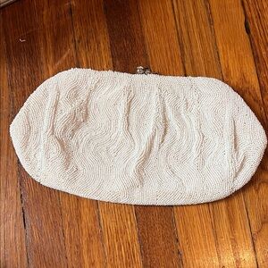 Elegant Cream Beaded Clutch